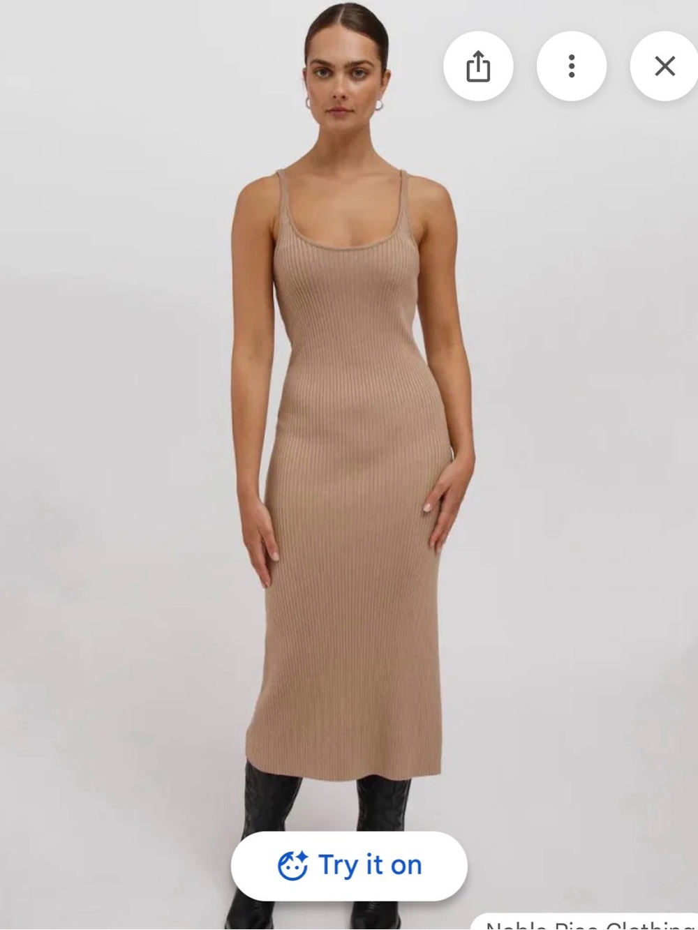 Brunette the Label - Ribbed Tank Midi Dress in Beige